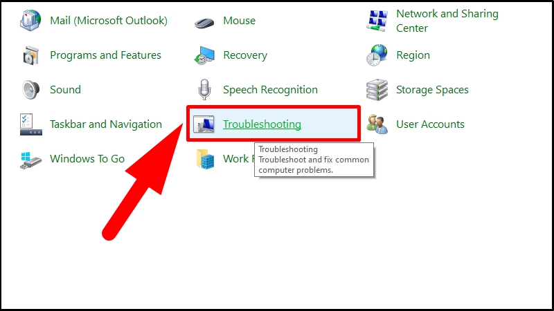 Chọn Troubleshooting